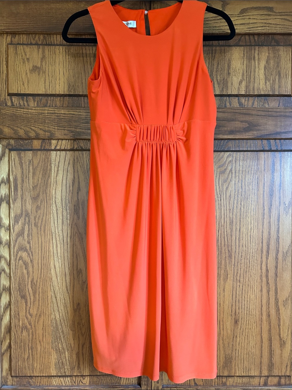 Evan Picone Sleeveless Orange Midi Dress with Gathered Waist